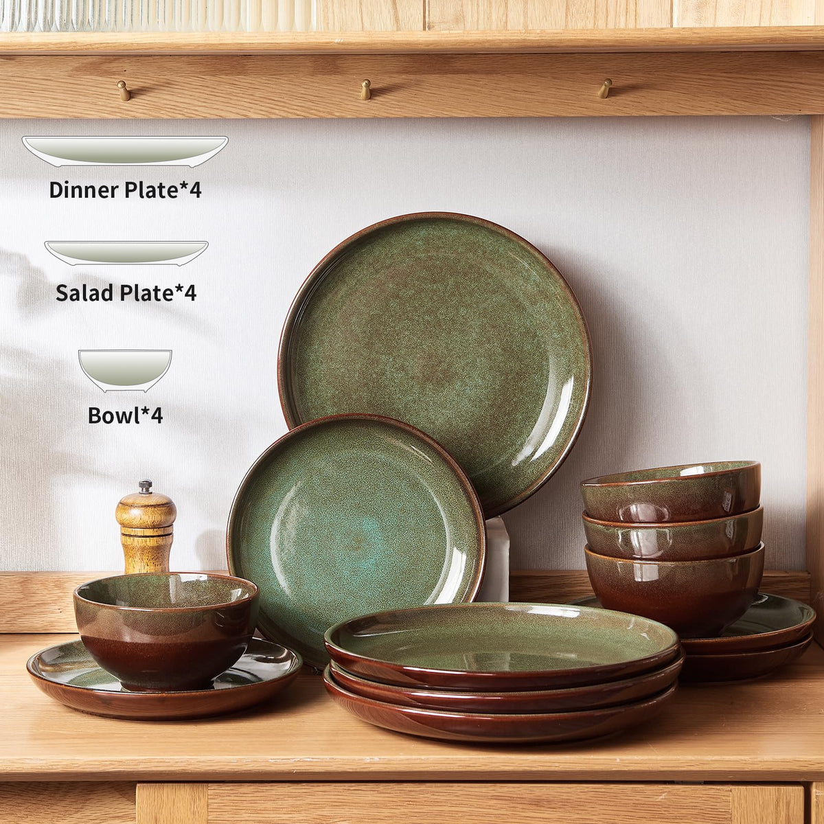Pokini 12-Piece Stoneware Dinnerware Sets, Plates and Bowls Dish Sets ...