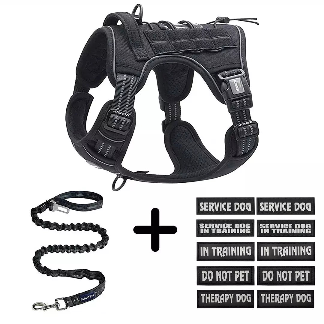 large black dog harness with 10 Patch Set