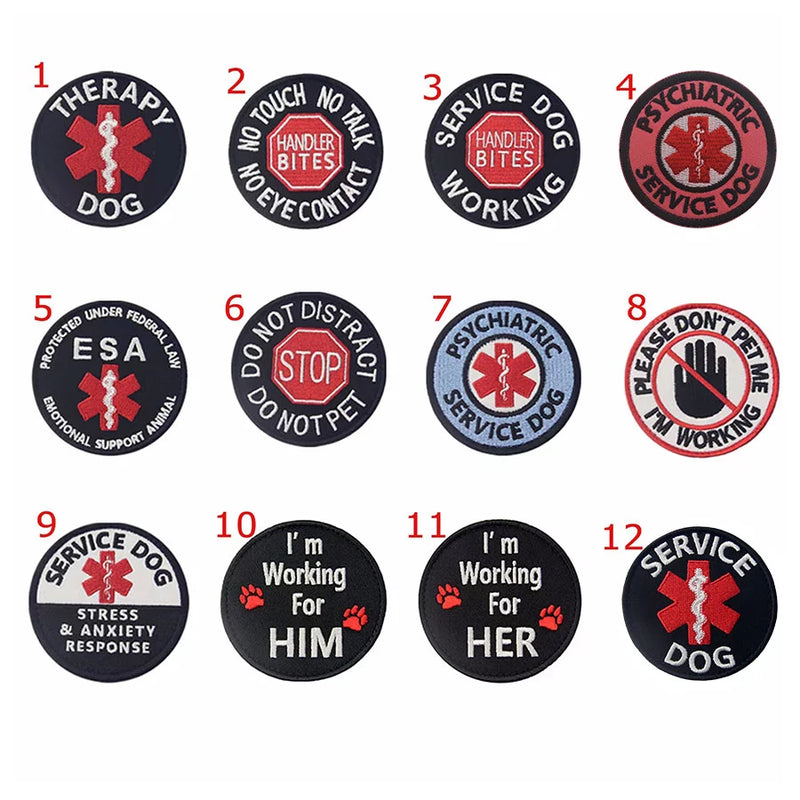 Service Dog Patches Velcro Embroidered Fastener Hook & Loop Patch for Harness Vest, 7 / 1 Pair